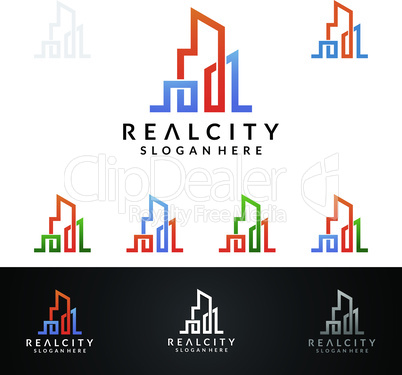 Real estate Vector Logo Design, Abstract Building and Home with line shape represented unique, strong and modern Real estate Logo Design