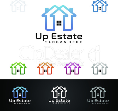 Real estate Vector Logo Design, Abstract Building and Home with line shape represented unique, strong and modern Real estate Logo Design