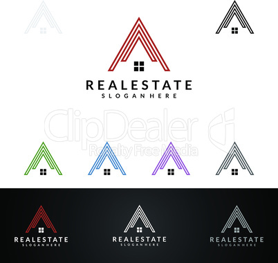 Real estate Vector Logo Design, Abstract Building and Home with line shape represented unique, strong and modern Real estate Logo Design