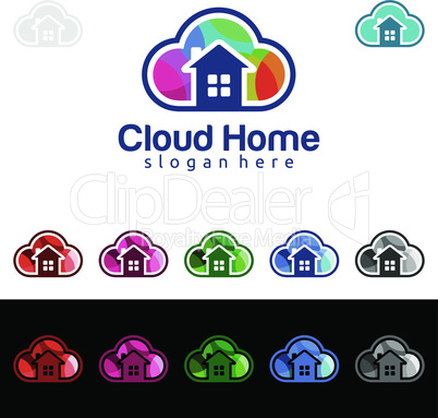 Cloud Home, Real Estate vector logo design with House and cloud shape, Represented internet, Data or Hosting