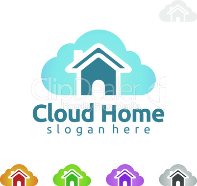 Cloud Home, Real Estate vector logo design with House and cloud shape, Represented internet, Data or Hosting