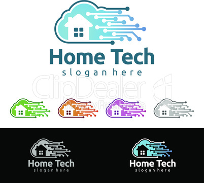 Cloud Home, Real Estate vector logo design with House and cloud shape, Represented internet, Data or Hosting