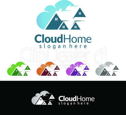 Cloud Home, Real Estate vector logo design with House and cloud shape, Represented internet, Data or Hosting