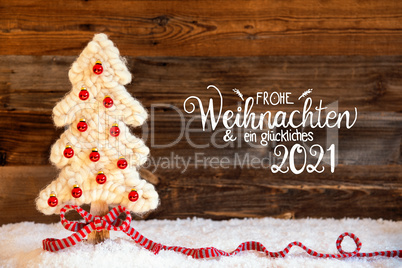 Fabric Christmas Tree, Ball, Snow, Glueckliches 2021 Means Happy New Year