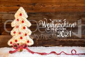 Fabric Christmas Tree, Ball, Snow, Glueckliches 2021 Means Happy New Year