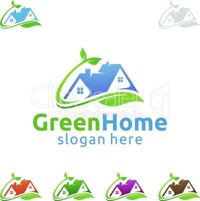 Green Home logo, Real Estate vector logo design with House and ecology shape, isolated on white background