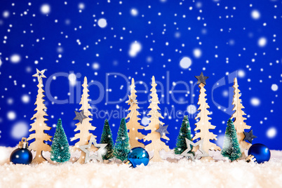 Christmas Tree, Snowflakes, Blue Star, Ball, Copy Space, Blue Background