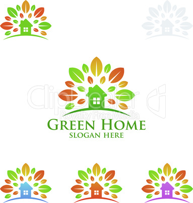 Green Home logo, Real Estate vector logo design with House and ecology shape, isolated on white background