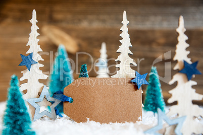Christmas Trees, Snow, Wooden Background, Label, Copy Space