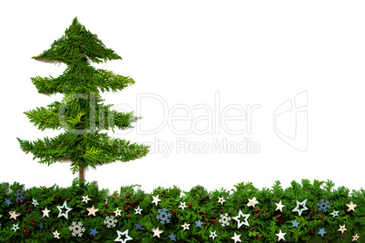 Christmas Tree, Blue Stars, Fir Branch, Copy Space