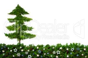 Christmas Tree, Blue Stars, Fir Branch, Copy Space