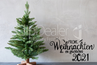 Christmas Tree, Glueckliches 2021 Mean Happy 2021, Gray Background