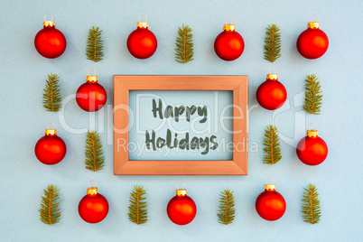 Christmas Texture, Ball, Branch, Frame, Text Happy Holidays