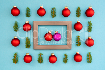 Frame With Two Red And Purple Ball In Love, Textured Turquoise Background