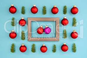 Frame With Two Red And Purple Ball In Love, Textured Turquoise Background