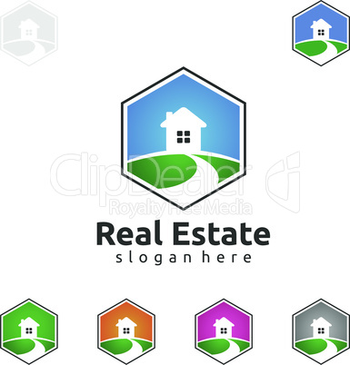 Real estate vector logo design, simple realty with pin and house represented strong, location,searching and modern real estate