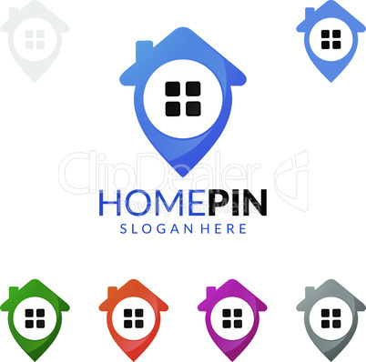 Real estate vector logo design, simple realty with pin and house represented strong, location,searching and modern real estate