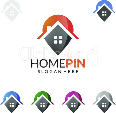 Real estate vector logo design, simple realty with pin and house represented strong, location,searching and modern real estate