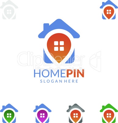 Real estate vector logo design, simple realty with pin and house represented strong, location,searching and modern real estate