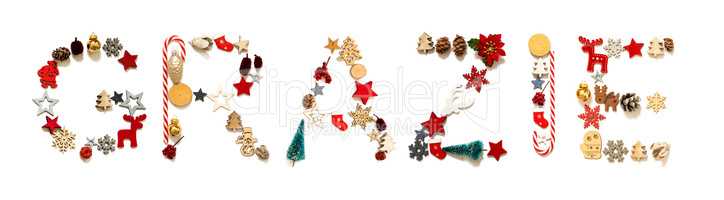 Colorful Christmas Decoration Letter Building Word Grazie Means Thank You