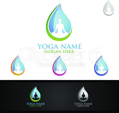 Yoga and Lotus flower logo with Health Spa Concept and Human silhouette