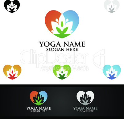 Yoga and Lotus flower logo with Health Spa Concept and Human silhouette