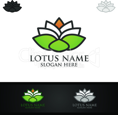 Yoga and Lotus flower logo with Health Spa Concept and Human silhouette