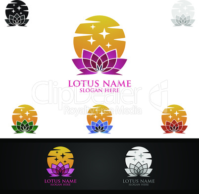 Yoga and Lotus flower logo with Health Spa Concept and Human silhouette