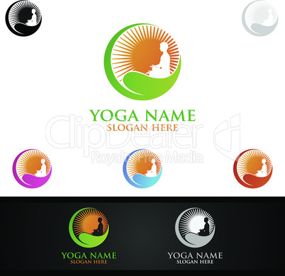 Yoga and Lotus flower logo with Health Spa Concept and Human silhouette