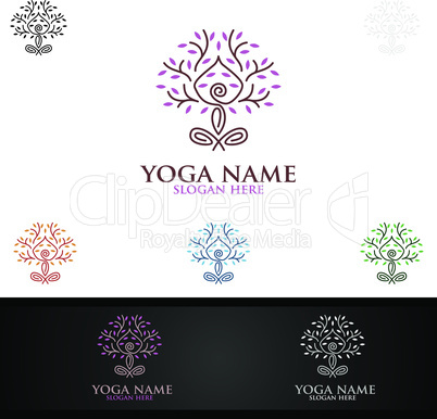 Yoga and Lotus flower logo with Health Spa Concept and Human silhouette