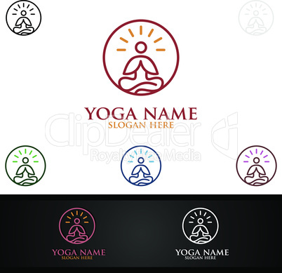 Yoga and Lotus flower logo with Health Spa Concept and Human silhouette