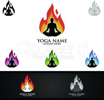 Yoga and Lotus flower logo with Health Spa Concept and Human silhouette