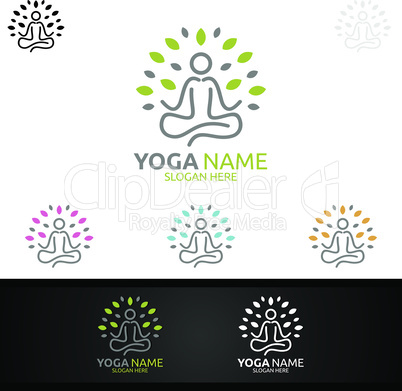 Yoga and Lotus flower logo with Health Spa Concept and Human silhouette