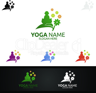 Yoga and Lotus flower logo with Health Spa Concept and Human silhouette