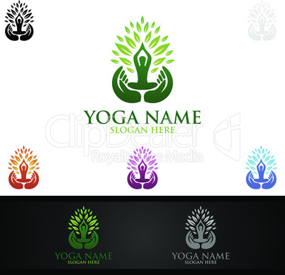 Yoga and Lotus flower logo with Health Spa Concept and Human silhouette