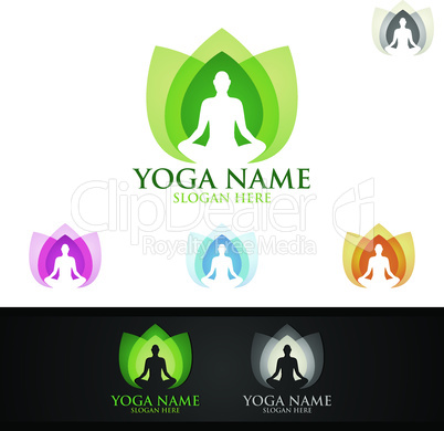 Yoga and Lotus flower logo with Health Spa Concept and Human silhouette