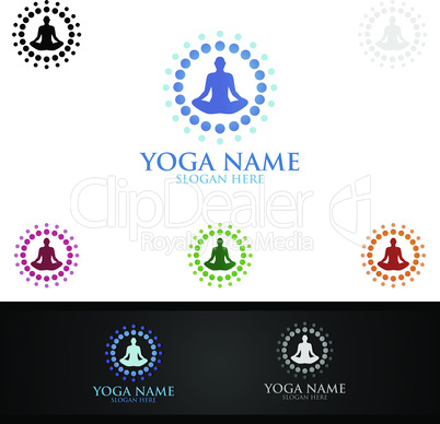 Yoga and Lotus flower logo with Health Spa Concept and Human silhouette