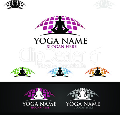 Yoga and Lotus flower logo with Health Spa Concept and Human silhouette