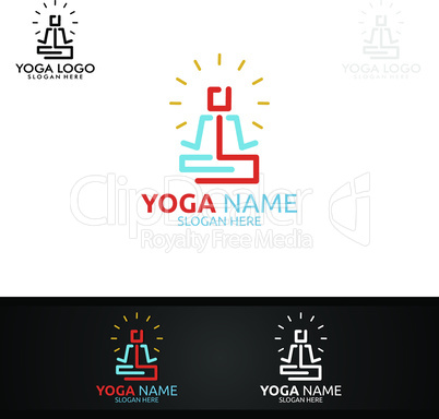 Yoga and Lotus flower logo with Health Spa Concept and Human silhouette