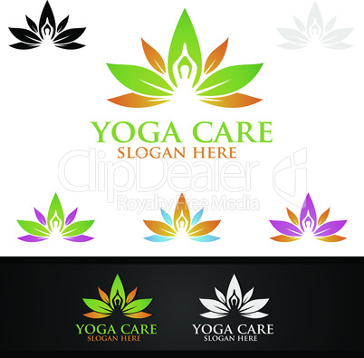 Yoga and Lotus flower logo with Health Spa Concept and Human silhouette