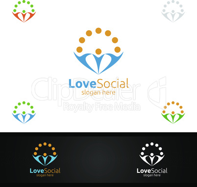 Love Community and Consulting Logo with App Bubble Chat Talk Concept or Organization Symbol