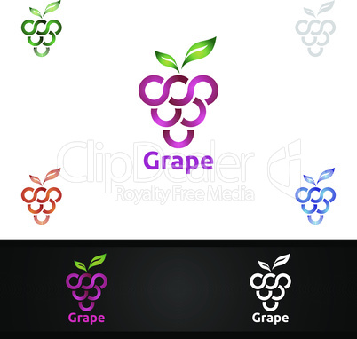 Modern Fruit Grape Logo for Food and Drink Wine Design Vector Illustration