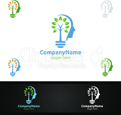Creative Brain Tree Idea Logo With Face and Head for Thinking and Main Concept