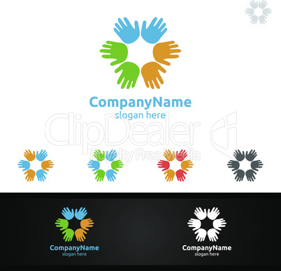 Colorful Children Hand Vector Logo Design for Education or Creative Idea