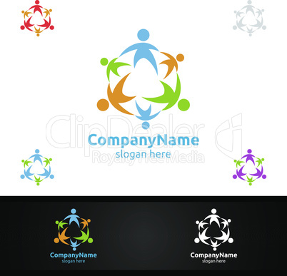 Modern and Colorful Children Education Community Vector Logo Design for Online Learning or Charity Concept