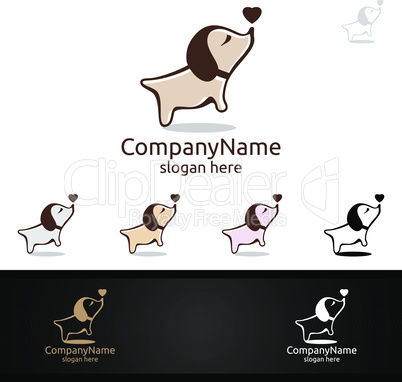 Dog with Love Vector Logo for Pet Shop, Veterinary, or Dog Lover Concept