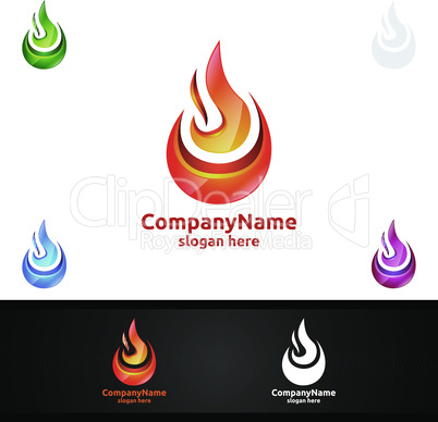 3D Fire Flame Element Vector Logo Design