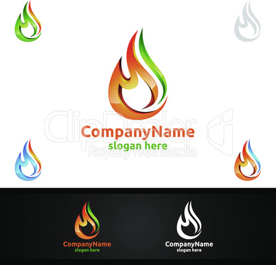3D Fire Flame Element Vector Logo Design