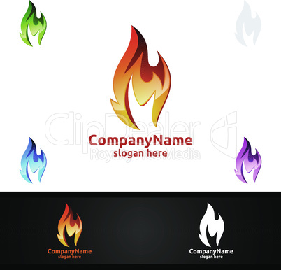 3D Fire Flame Element Vector Logo Design