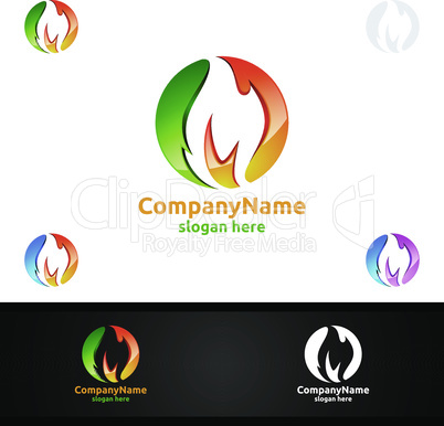3D Fire Flame Element Vector Logo Design